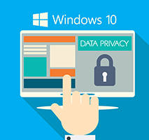 Illustration of a hand selecting a data privacy setting on a windows 10 interface.